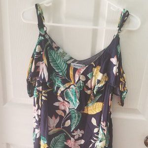 Tropical Print Cold Shoulder Ruffle Top